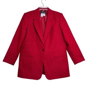 90s Red Wool Blazer Jacket Women 12 Vintage Preppy Classic Bold Academia Chic